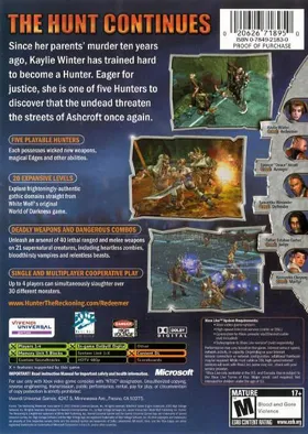 Hunter The Reckoning Redeemer (USA) box cover back